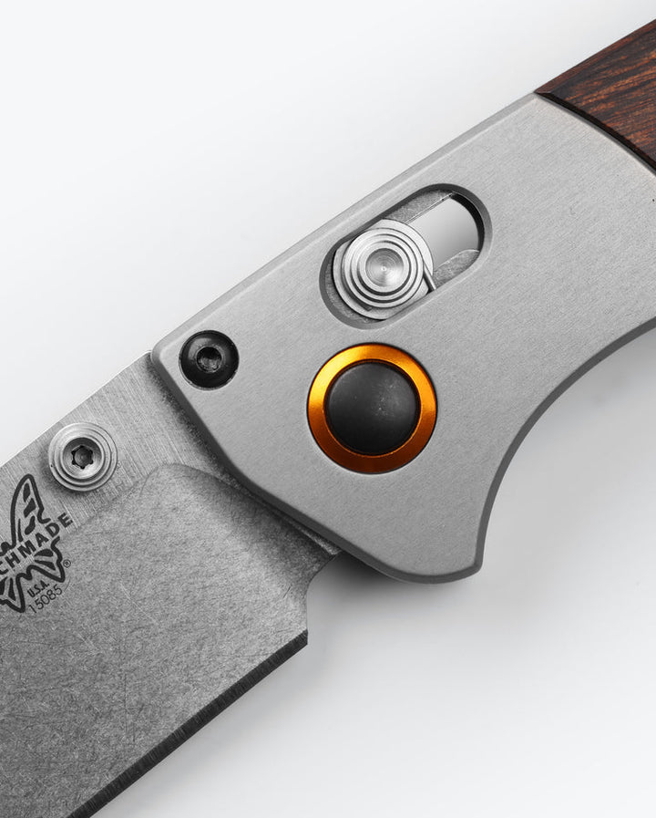 Benchmade Mini Crooked River | Gray Aluminum & Wood | Clip-point Benchmade