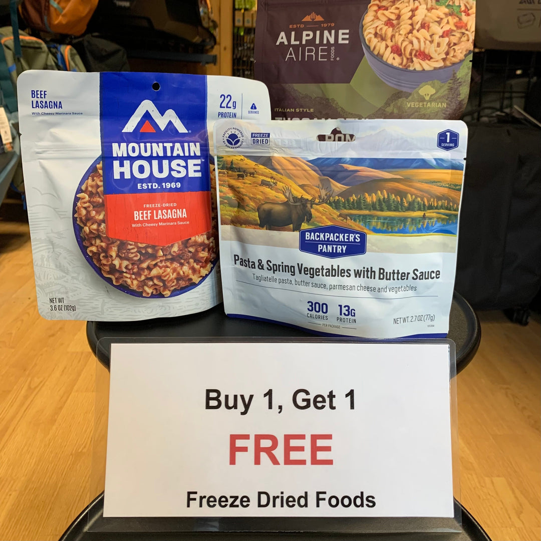 Select Freeze-Dried Camp Food is Buy One, Get One FREE through 4/30! (In-store only)
