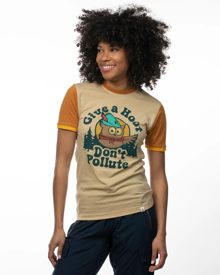 The Landmark Project Unisex Give a Hoot Short Sleeve Colorblock Ringer Tee Landmark Project