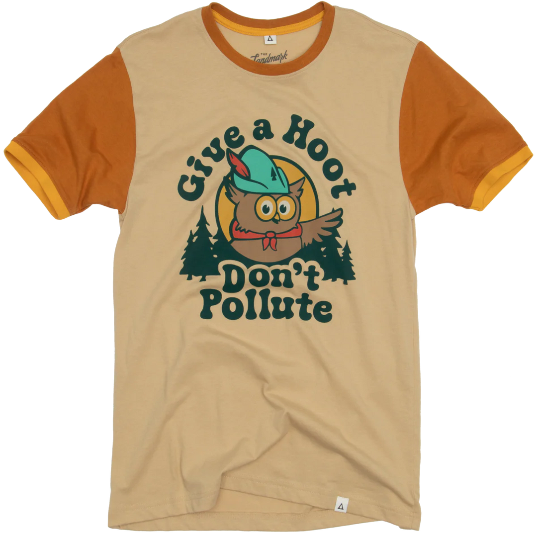 The Landmark Project Unisex Give a Hoot Short Sleeve Colorblock Ringer Tee Landmark Project