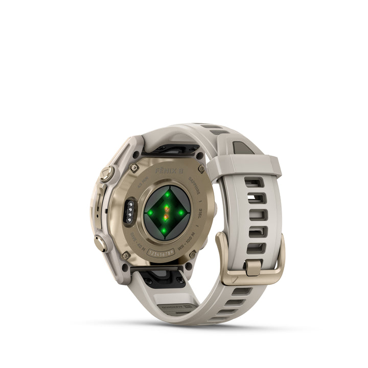 Garmin Fenix 8 - 43mm AMOLED (Sapphire/Soft Gold with Fog Gray/Dark Sandstone Silicone Band) GARMIN