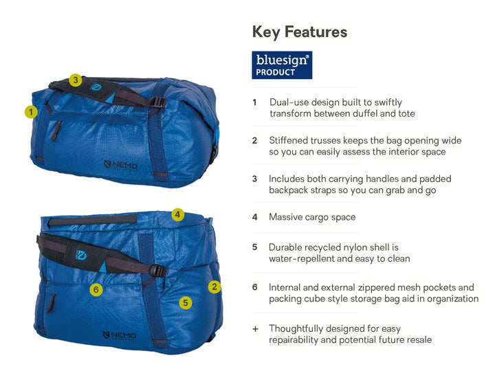 Nemo Double Haul 55L Convertible Duffel & Tote - Lake